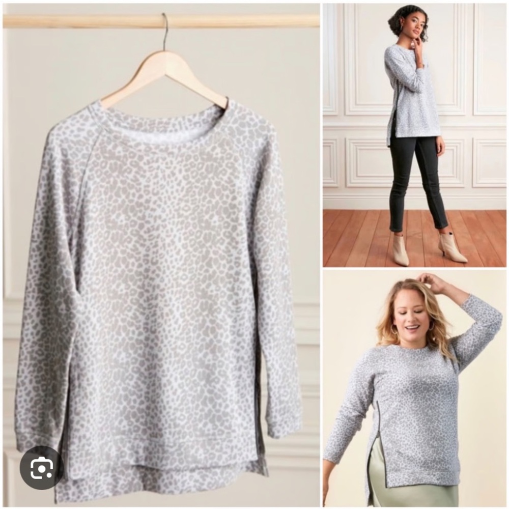 Stella and Dot zip side sweatshirt in leopard print